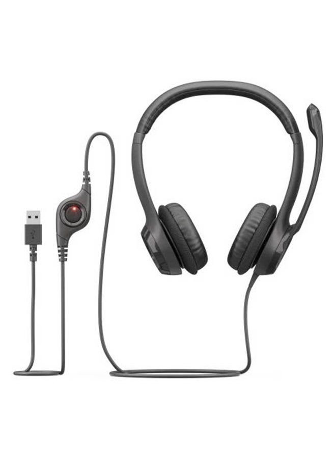 H390 Wired Headset for PC/Laptop, Stereo Headphones with Noise Cancelling Microphone, USB Type-A Interface, In-Line Controls, Works with Chromebook - Black