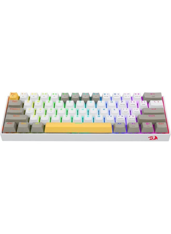 Redragon K530 Draconic Pro RGB 60% Gaming Wireless & Bluetooth Mechanical Keyboard - Brown Switches - 3 Connection Modes (Wired, Wireless 2.4Ghz And Bluetooth) (Yellow, White & Grey)