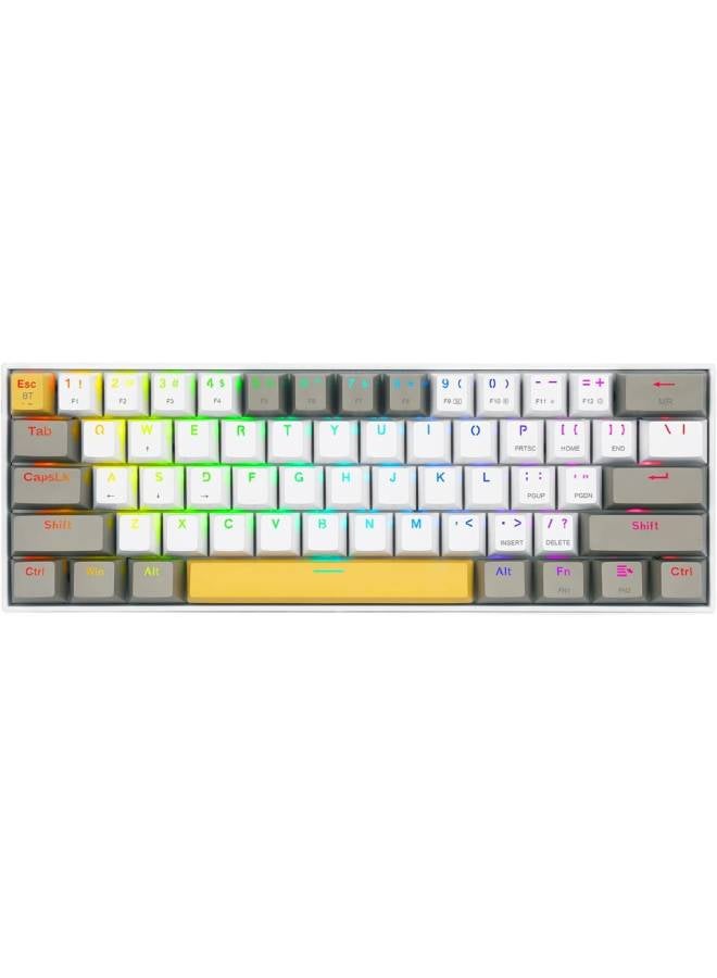 Redragon K530 Draconic Pro RGB 60% Gaming Wireless & Bluetooth Mechanical Keyboard - Brown Switches - 3 Connection Modes (Wired, Wireless 2.4Ghz And Bluetooth) (Yellow, White & Grey)