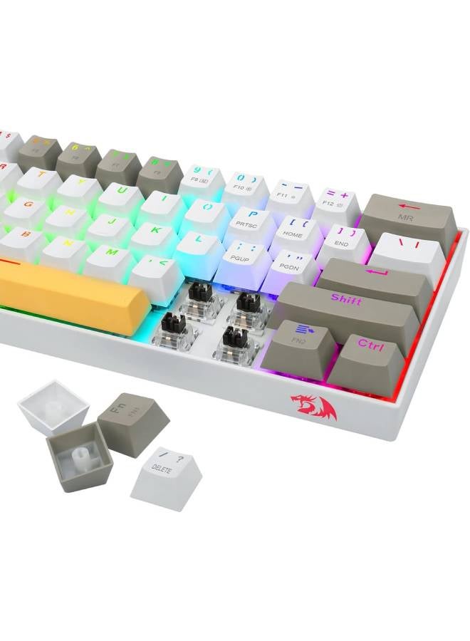 Redragon K530 Draconic Pro RGB 60% Gaming Wireless & Bluetooth Mechanical Keyboard - Brown Switches - 3 Connection Modes (Wired, Wireless 2.4Ghz And Bluetooth) (Yellow, White & Grey)