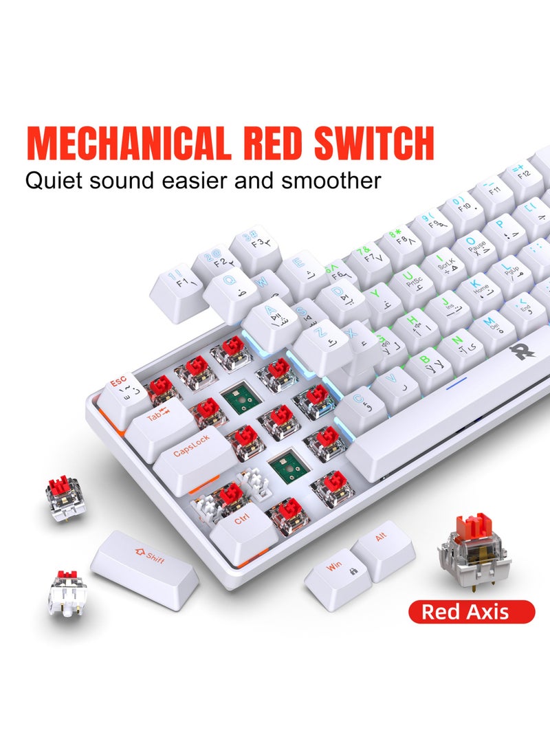 ROCK POW 60% Arabic English Mechanical Gaming Keyboard, 63keys RGB Backlit Ultra-Compact Mini Keyboard, Waterproof Mini Compact Keyboard for PC/Mac Gamer, Typist, Trip Hot Swappable Red Switch