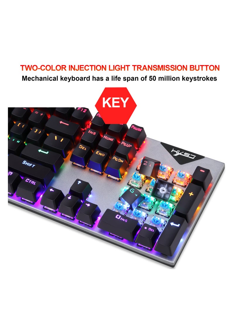 HXSJ  NEW L300 Arabic/English language mechanical keyboard 104 keys green axis 20 kinds of light colorful keyboard.