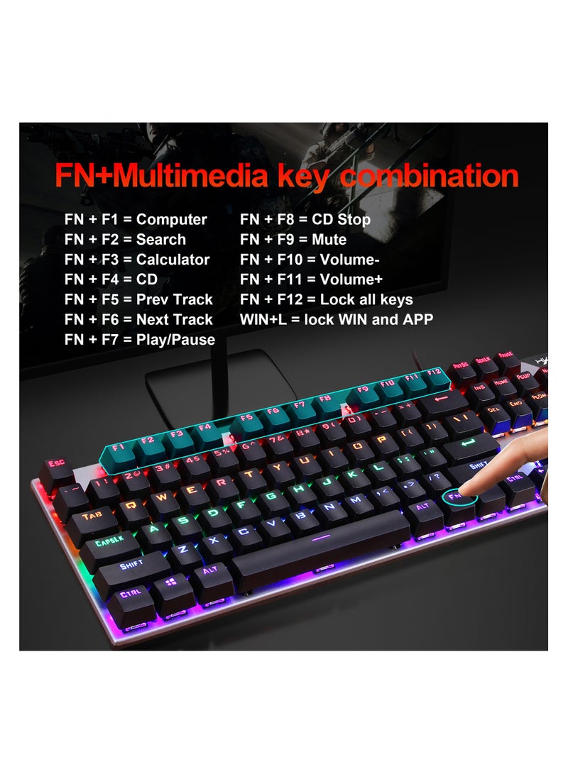 HXSJ  NEW L300 Arabic/English language mechanical keyboard 104 keys green axis 20 kinds of light colorful keyboard.