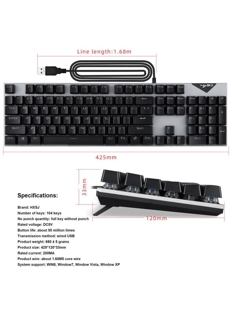 HXSJ  NEW L300 Arabic/English language mechanical keyboard 104 keys green axis 20 kinds of light colorful keyboard.