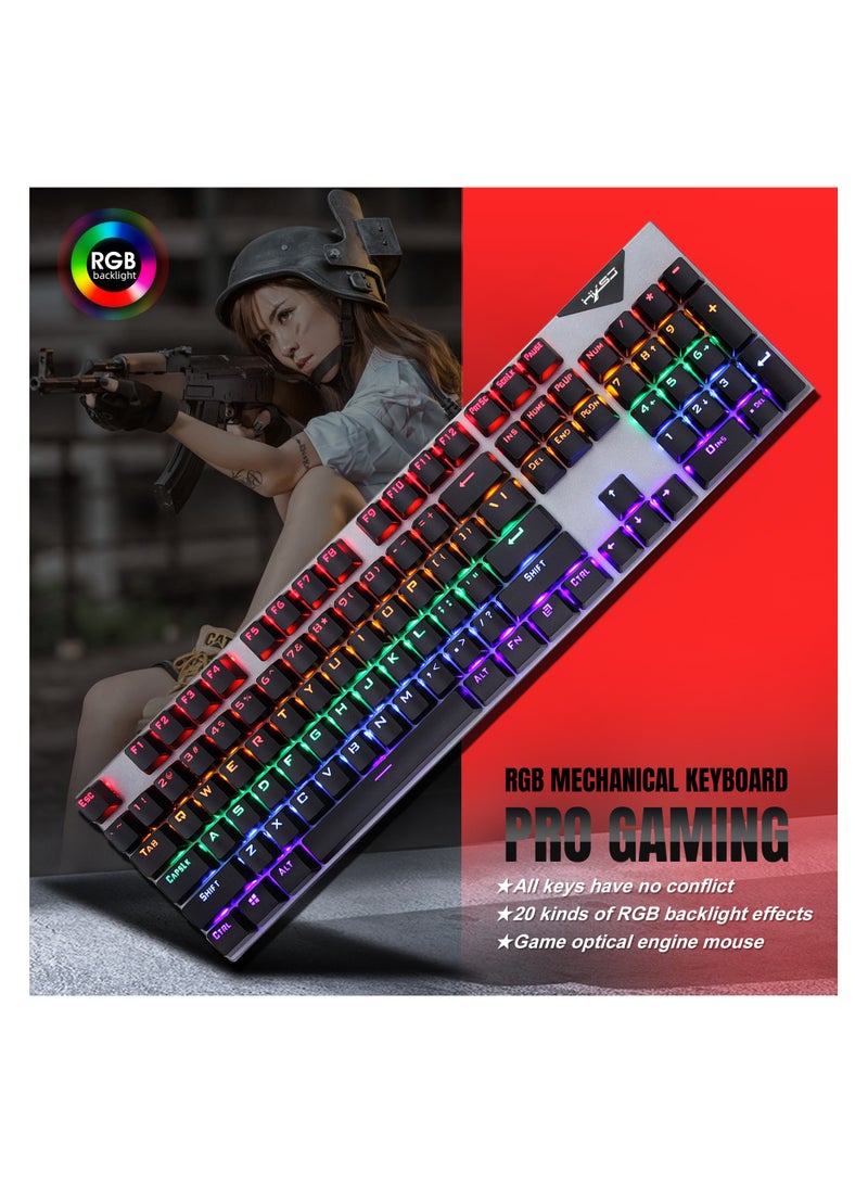 HXSJ  NEW L300 Arabic/English language mechanical keyboard 104 keys green axis 20 kinds of light colorful keyboard.