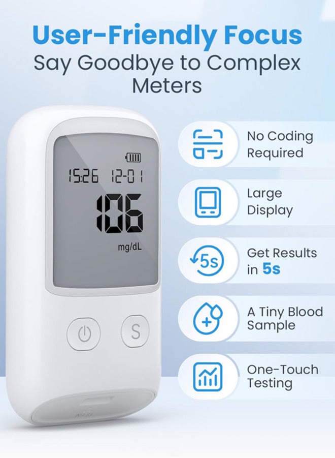 Sugar Blood Test Monitor, Blood Glucose Meter Kit, Diabetes Testing Kit with Glucometer, Test Strips, Lancing Device, Lancets