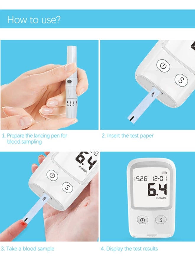 Sugar Blood Test Monitor, Blood Glucose Meter Kit, Diabetes Testing Kit with Glucometer, Test Strips, Lancing Device, Lancets