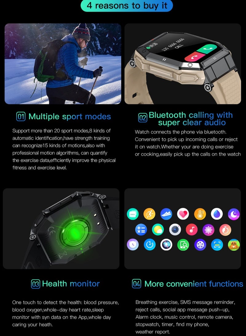 Military Men's Smartwatch 1.85