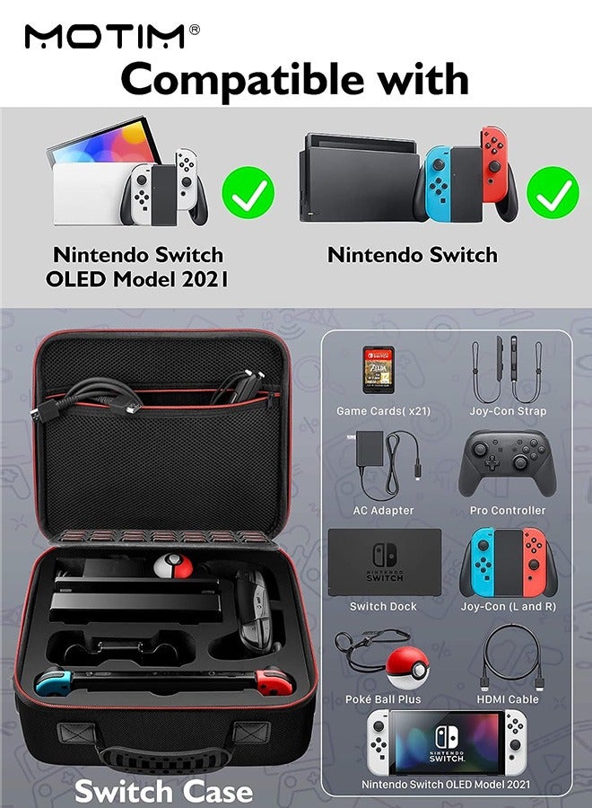 Switch Carrying Case Compatible with Nintendo Switch and Switch OLED Model, Hard Shell Carry Bag with 21 Game Cards, Portable Full Protection Travel Case for Switch Console and Accessories