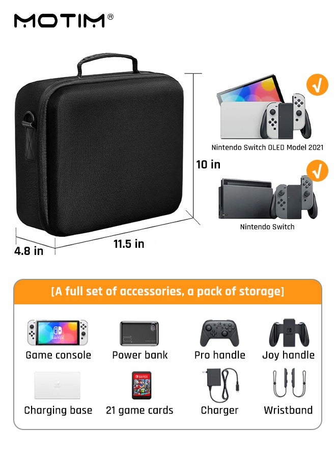 Switch Carrying Case Compatible with Nintendo Switch and Switch OLED Model, Hard Shell Carry Bag with 21 Game Cards, Portable Full Protection Travel Case for Switch Console and Accessories