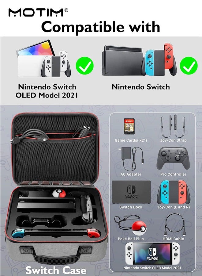 Switch Carrying Case for Nintendo Switch and Switch OLED Model, Gaming Storage Hard Bag with 21 Game Cards, Portable Cross-Body Travel Case Suitcase for Switch Console and Accessories