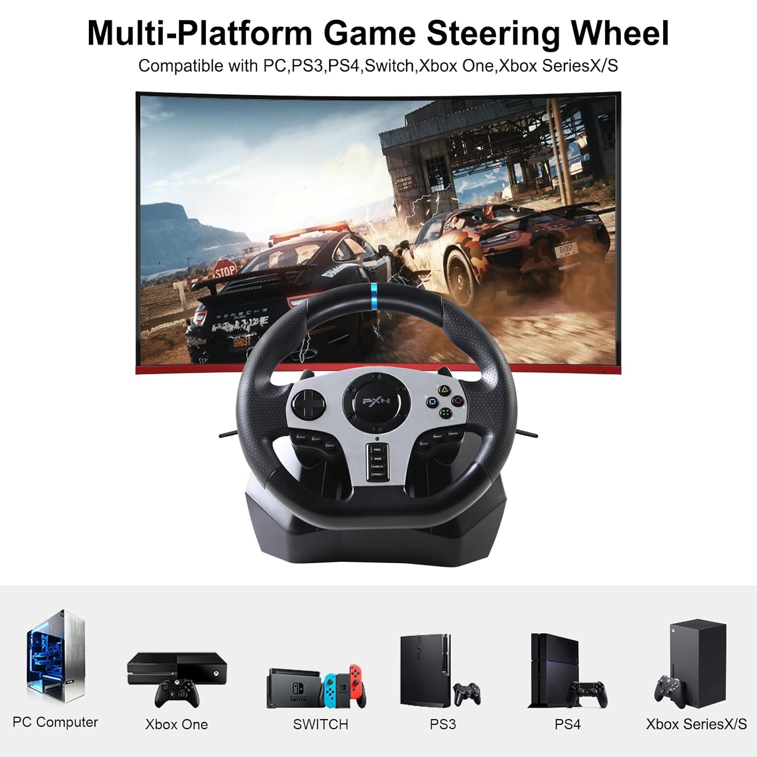 V9 Simracing Gaming Racing Wheel For Nintendo Switch/ Ps4/Ps3/Xbox One/Pc Windows/Xbox Series S/X 270°/900° Racing Wheel