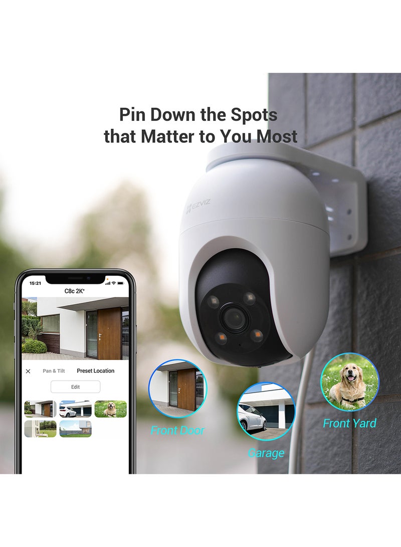 C8C Security Camera, 4MP 2K+ Outdoor WiFi Camera, CCTV Camera for Home with 360° Coverage, Human/Vehicle Shape Detection, Auto-Zoom Tracking, Color Night Vision, Weatherproof, Two-Way Talk