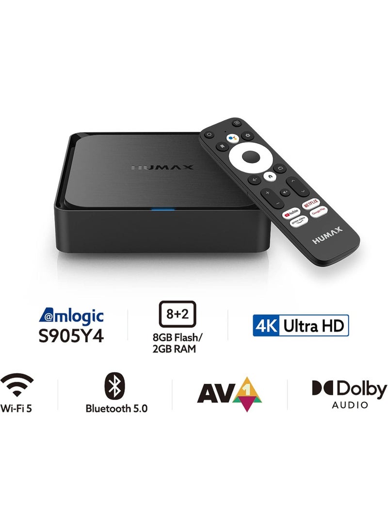 HUMAX Android TV Box A1 Android 11 4K Ultra HD Resolution with 8GB Flash 2GB RAM Dolby Audio Wifi 5 Bluetooth 5 AV1 Supported, Tv Streaming Netflix PrimeVideo Youtube Google Play