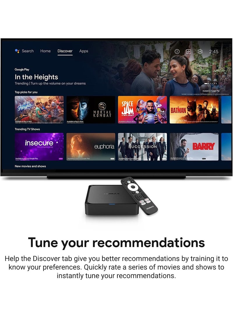 HUMAX Android TV Box A1 Android 11 4K Ultra HD Resolution with 8GB Flash 2GB RAM Dolby Audio Wifi 5 Bluetooth 5 AV1 Supported, Tv Streaming Netflix PrimeVideo Youtube Google Play