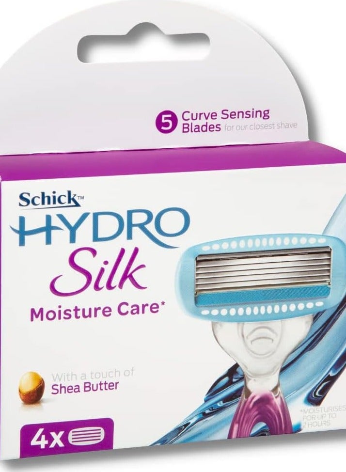 Hydro Silk 5 Blade Razor Refill For Women-Hydra Renew Serum-Lasting Hydration After Shave-Clinically Proven-Enriched With Shea Butter-Skin Guard-No Irritation-Comfort Grip Handle- 4 Cartridges