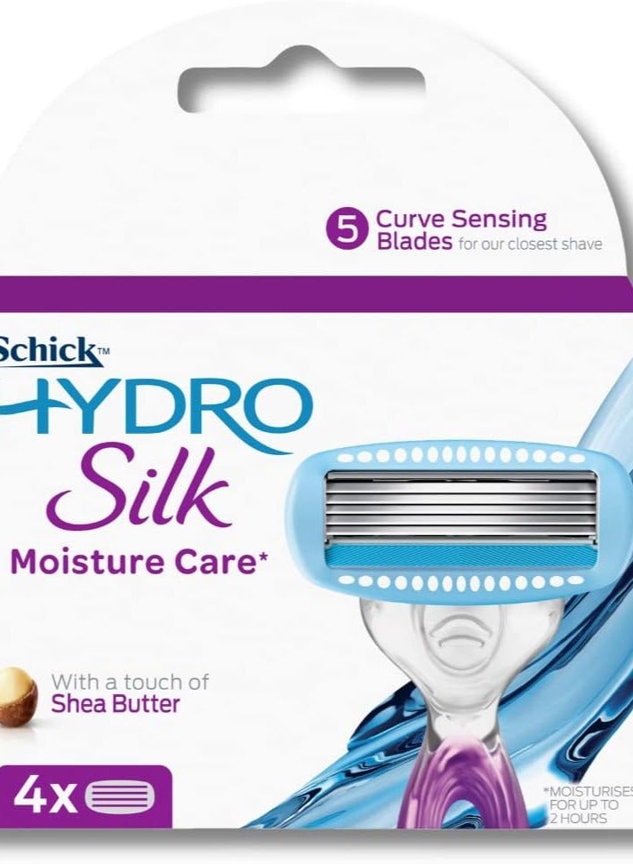 Hydro Silk 5 Blade Razor Refill For Women-Hydra Renew Serum-Lasting Hydration After Shave-Clinically Proven-Enriched With Shea Butter-Skin Guard-No Irritation-Comfort Grip Handle- 4 Cartridges