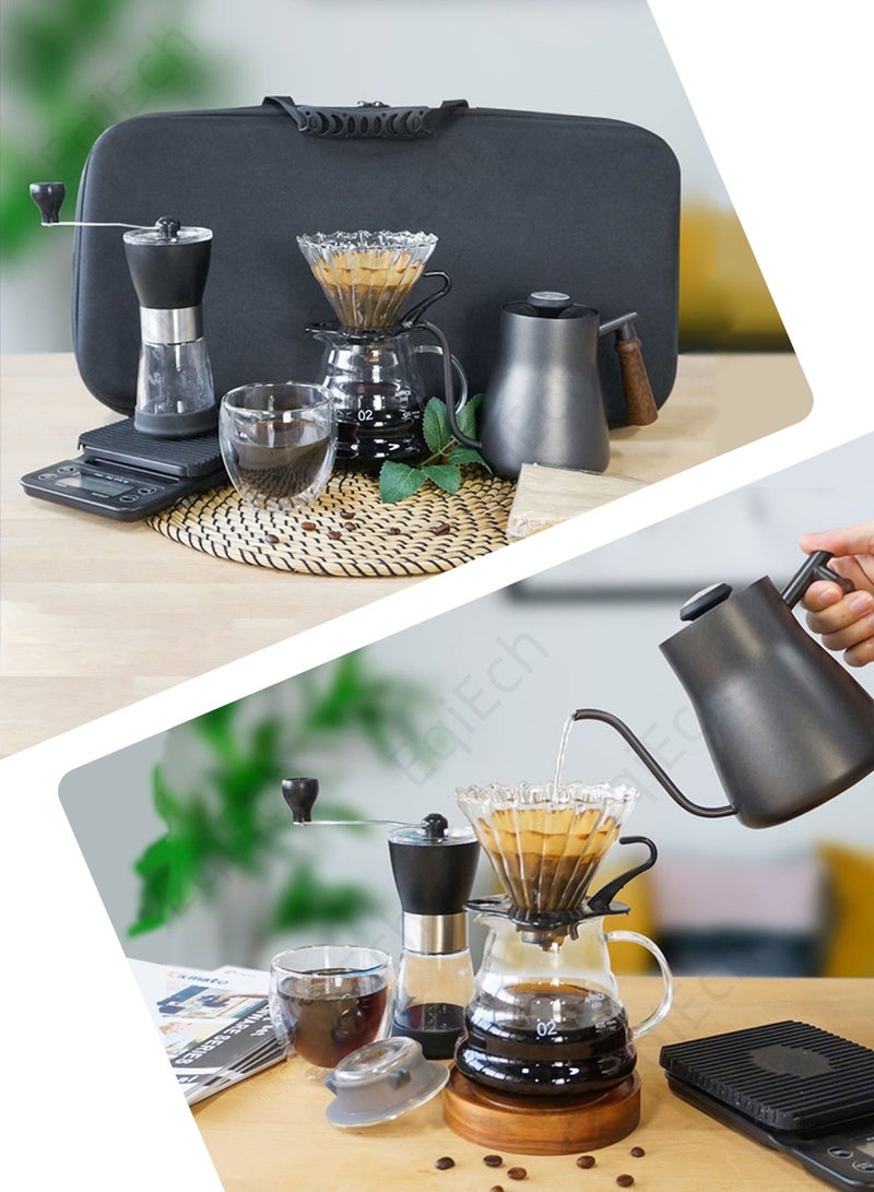 V60 Drip Coffee Set,7-Piece Hand Brewing Coffee Maker Set,Pour Over Coffee Machine Accessories Kit All In 1 Portable Travel Bag 57*16*27cm