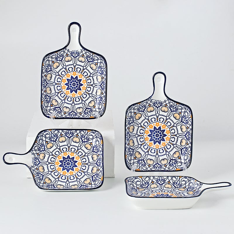 4-Piece Hand-Painted Plate Blue 22.8x14.5x3.2cm