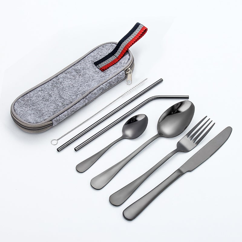 8-Piece Stainless Steel Tableware Set Black/Grey