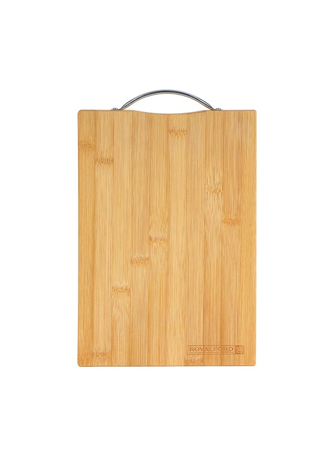 Organic Bamboo Cutting Board, Rf10238 - Strong Metal Handle - Durable & Lightweight - Antibacterial - Chopping Board For Meat And Vegetables Brown 32x22x1.6cm