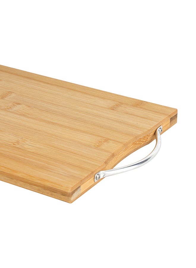 Organic Bamboo Cutting Board, Rf10238 - Strong Metal Handle - Durable & Lightweight - Antibacterial - Chopping Board For Meat And Vegetables Brown 32x22x1.6cm