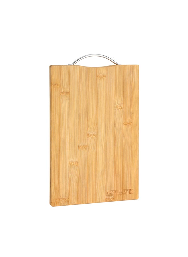 Organic Bamboo Cutting Board, Rf10238 - Strong Metal Handle - Durable & Lightweight - Antibacterial - Chopping Board For Meat And Vegetables Brown 32x22x1.6cm