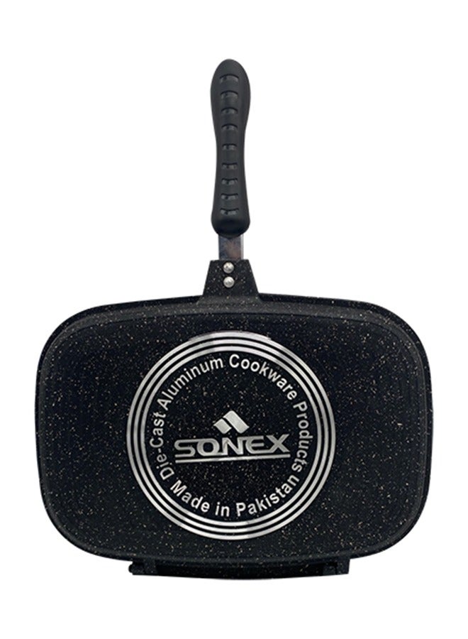 Sonex Diecast Double Grill Pan, Marble Coated With Bakelite Handles, Premium Die-Cast Cookware, Extra Rubber Seal, Korean Technology, Ceramic Coating, Comes With Magnetic Lock 30 cm.