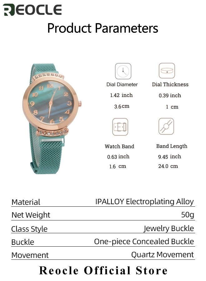 Women's Watch Bracelet Jewelry Set with Diamond Watch & Bracelet & Emerald Necklace & Earrings & Rings Premium Crystal Accented Bangle Watch and Bracelet Set for Ladies