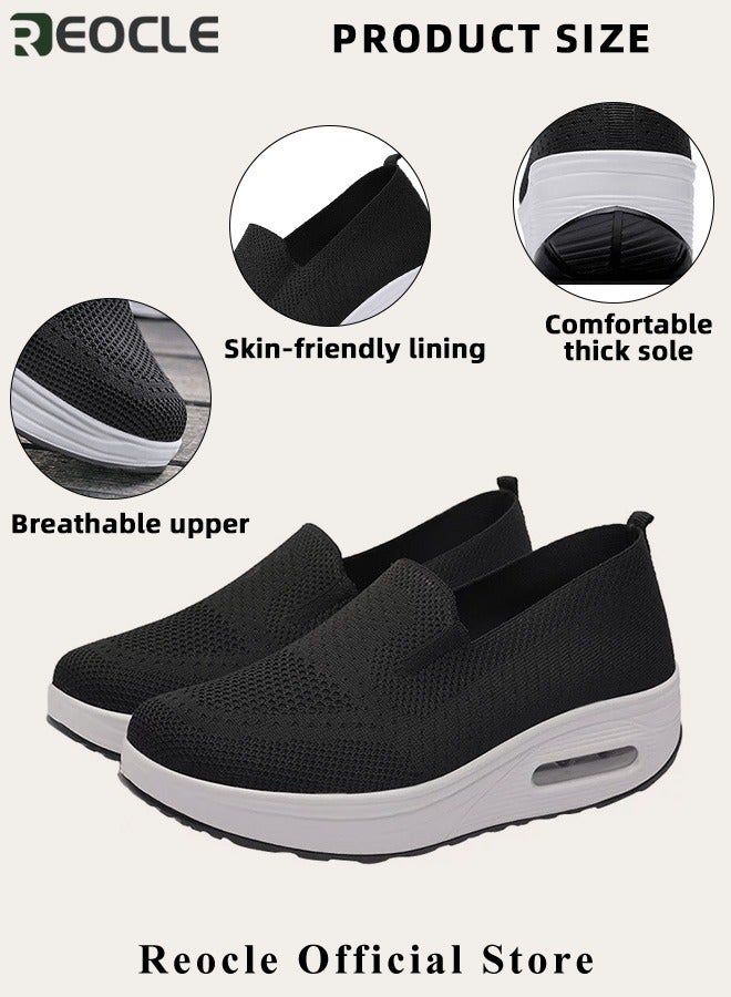 Women's Walking Shoes Slip On Casual Mesh-Comfortable Athletic Breathable Sneakers Thick-Soled Heightened Air Cushion Sports Shoes