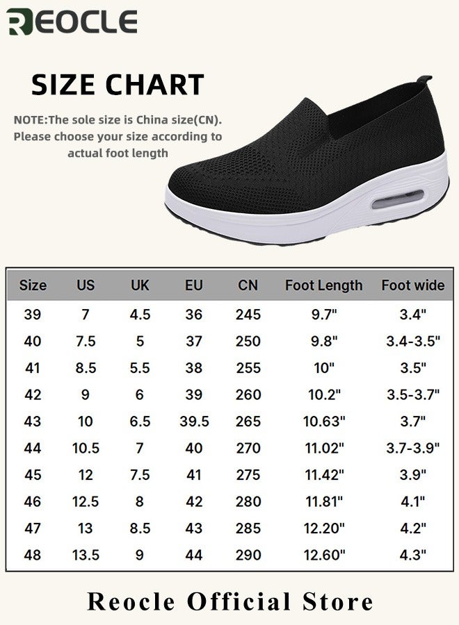 Women's Walking Shoes Slip On Casual Mesh-Comfortable Athletic Breathable Sneakers Thick-Soled Heightened Air Cushion Sports Shoes