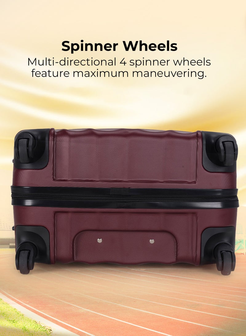 ABS Hardside 3-Piece Trolley Luggage Set  Spinner Wheels with Number Lock 20/24/28 Inches   Burgundy