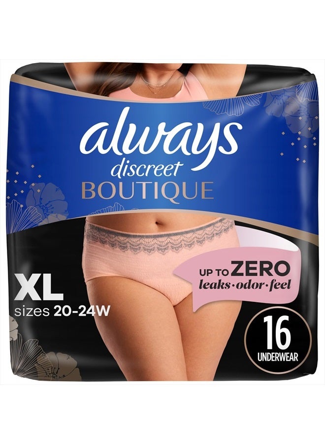 Boutique, Incontinence Underwear For Women XL-16 Count (Packaging May Vary)