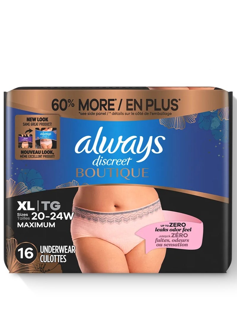 Boutique, Incontinence Underwear For Women XL-16 Count (Packaging May Vary)