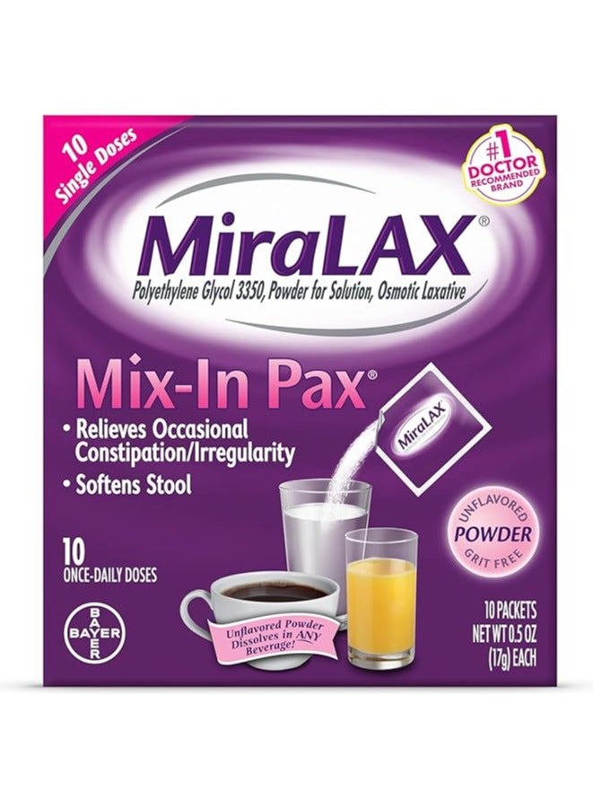 MiraLAX®  - Mix-In Pax softens stool with PEG 3350,  10 Doses x 17g