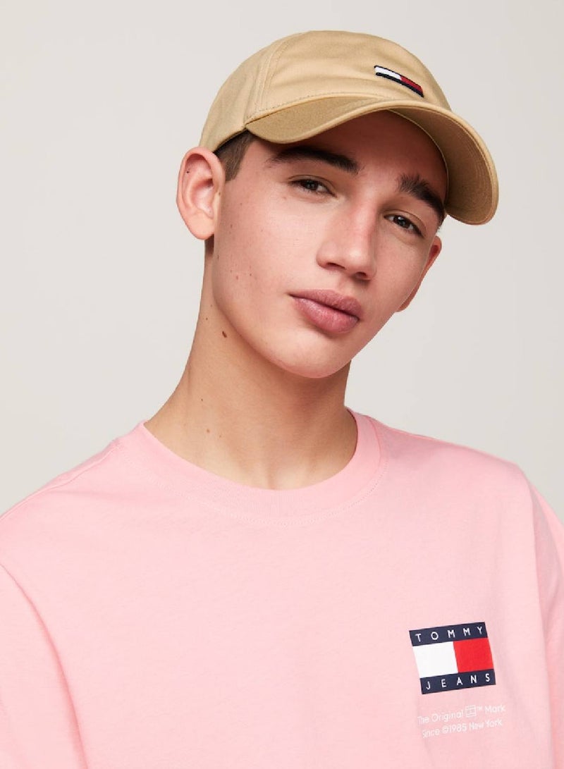 Men's Flag Embroidery Cap -  Pure organic cotton, Beige