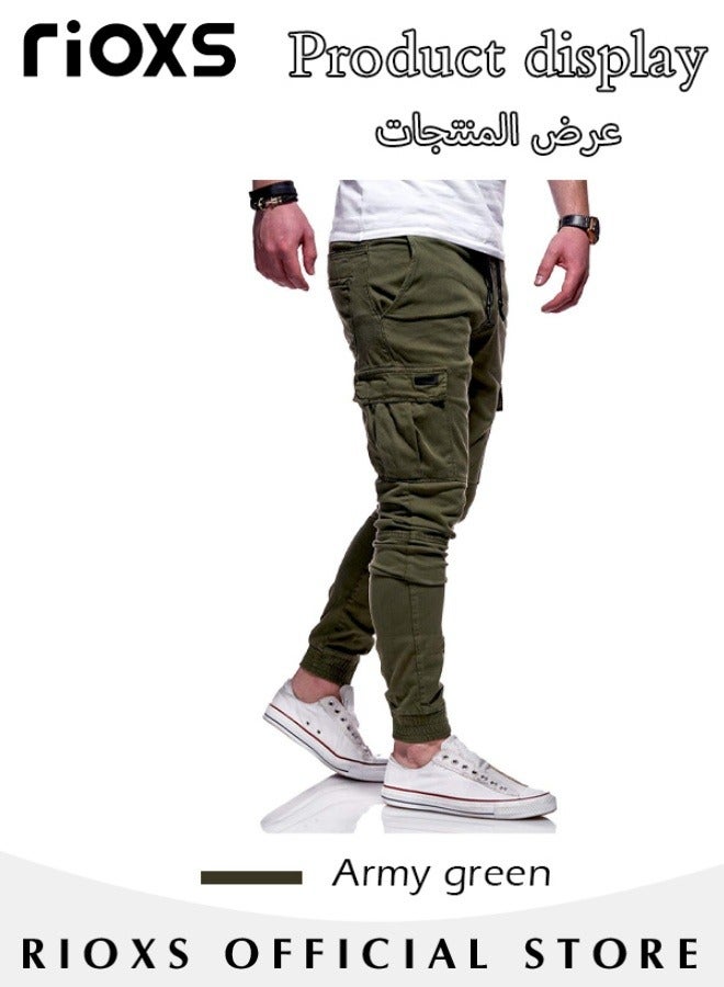 Men's Cargo Pants, Baggy Fit Tapered Cargo Pants For Men, Casual Sports Trousers, Drawstring Athletic Pants For Running Jogging Workout, Tactical Pantalones Cargo, Mens Cargo Pants, Multi Pocket Stretch Sweatpants