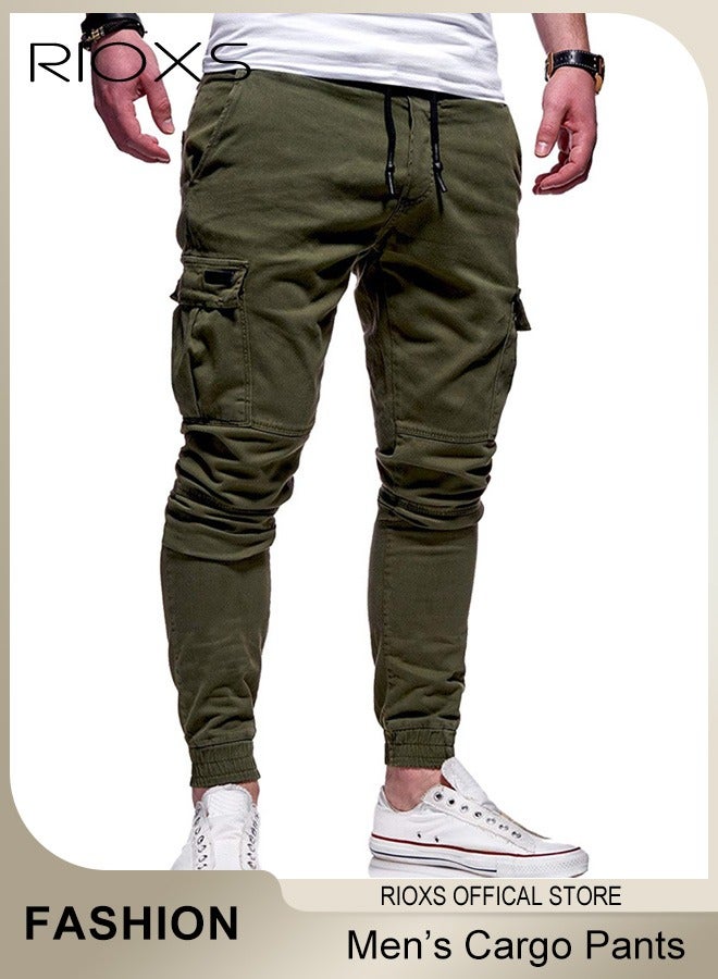 Men's Cargo Pants, Baggy Fit Tapered Cargo Pants For Men, Casual Sports Trousers, Drawstring Athletic Pants For Running Jogging Workout, Tactical Pantalones Cargo, Mens Cargo Pants, Multi Pocket Stretch Sweatpants