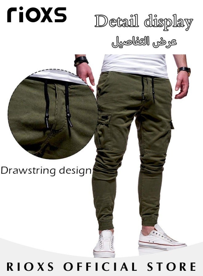 Men's Cargo Pants, Baggy Fit Tapered Cargo Pants For Men, Casual Sports Trousers, Drawstring Athletic Pants For Running Jogging Workout, Tactical Pantalones Cargo, Mens Cargo Pants, Multi Pocket Stretch Sweatpants