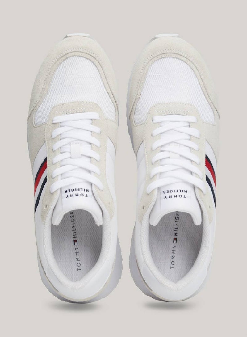 Men's Cleat Signature Tape Trainers -  Stretch recycled polyester upper, White