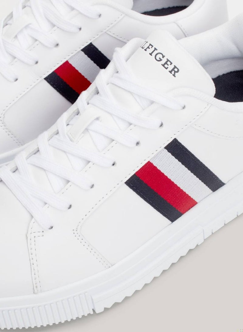 Men's Essential Leather Signature Tape Trainers -  Leather upper, White