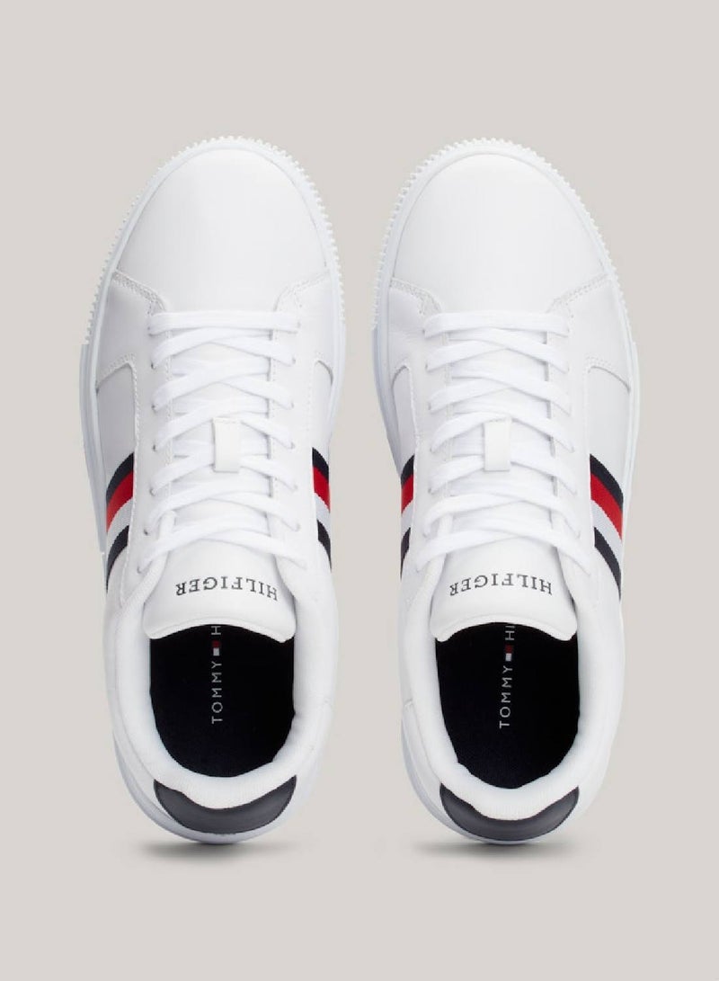 Men's Essential Leather Signature Tape Trainers -  Leather upper, White