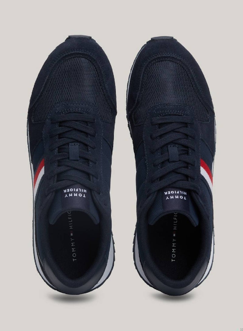 Men's Cleat Signature Tape Trainers -  Stretch recycled polyester upper, Navy