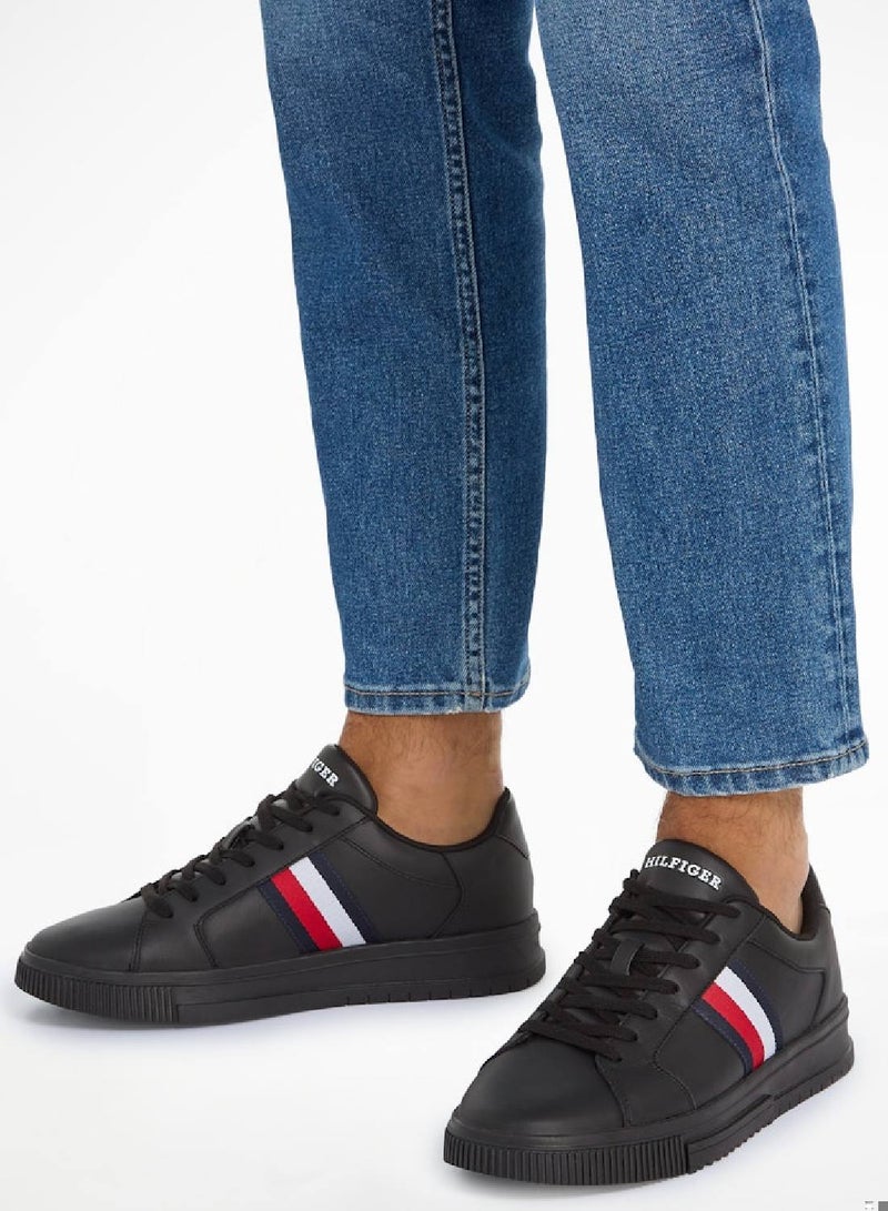Men's Essential Leather Signature Tape Trainers -  Leather upper, Black