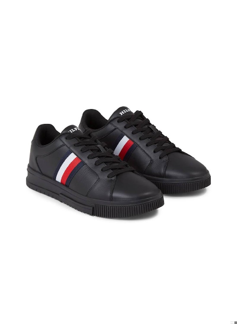 Men's Essential Leather Signature Tape Trainers -  Leather upper, Black
