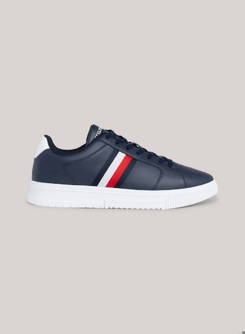 Men's Essential Leather Signature Tape Trainers -  Leather upper, Navy