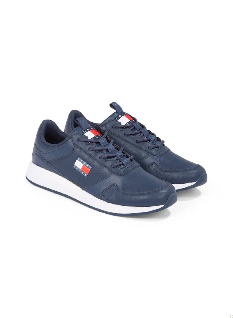 Men's Essential Badge Flexible Runner Trainers -  Leather mix upper, Navy