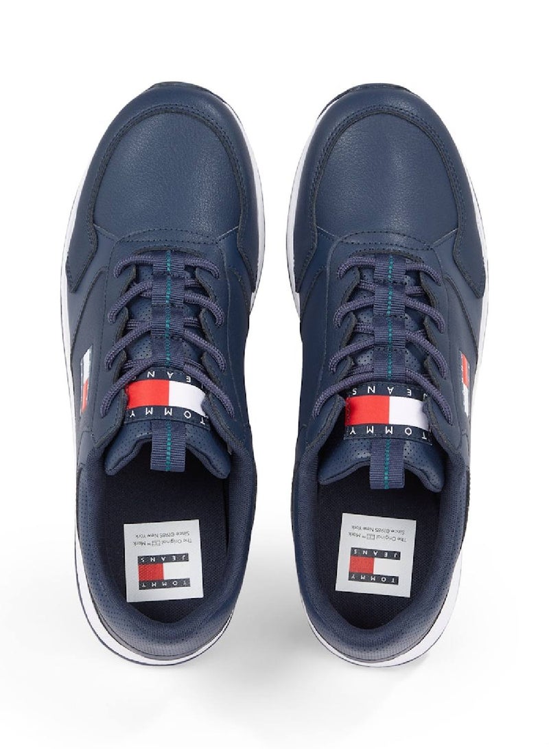 Men's Essential Badge Flexible Runner Trainers -  Leather mix upper, Navy