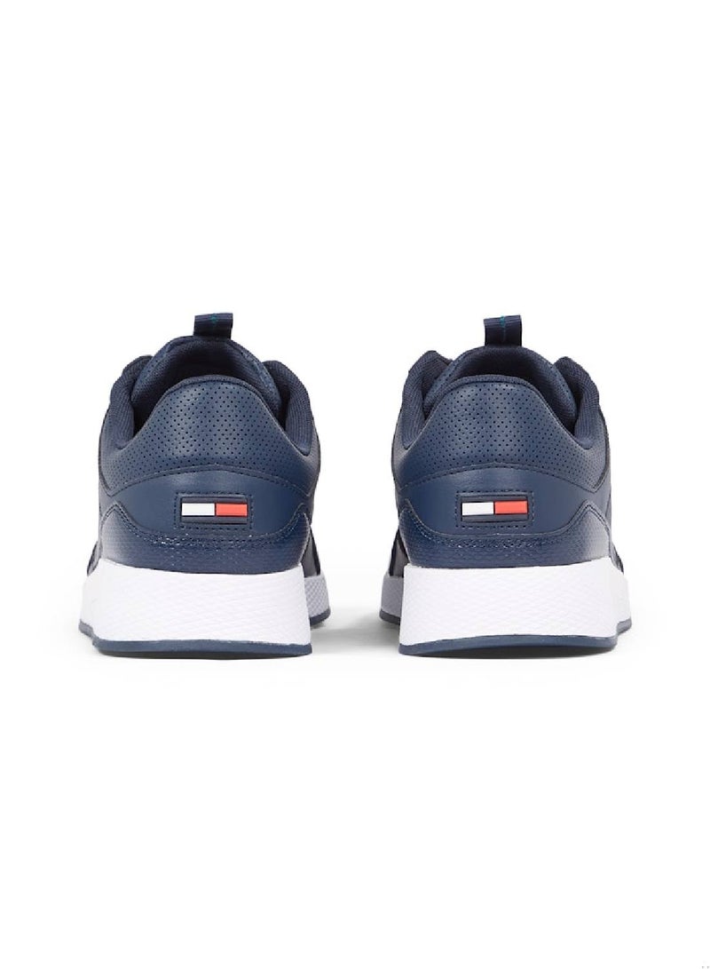 Men's Essential Badge Flexible Runner Trainers -  Leather mix upper, Navy