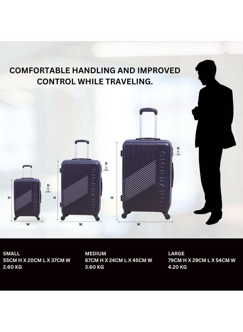 GIORDANO Logo Series Carry-On Small Cabin Suitcase Navy Blue, ABS Hard Shell Lightweight Durable 4 Wheels Luggage Trolley Bag 20
